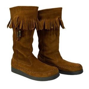 Suede Fringed Boot Boho Renfaire Festival Size 8